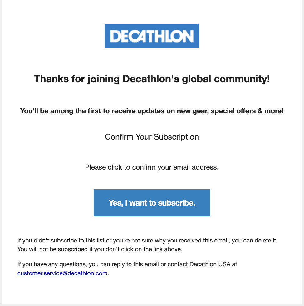 Double opt-in email with a subscription confirmation link