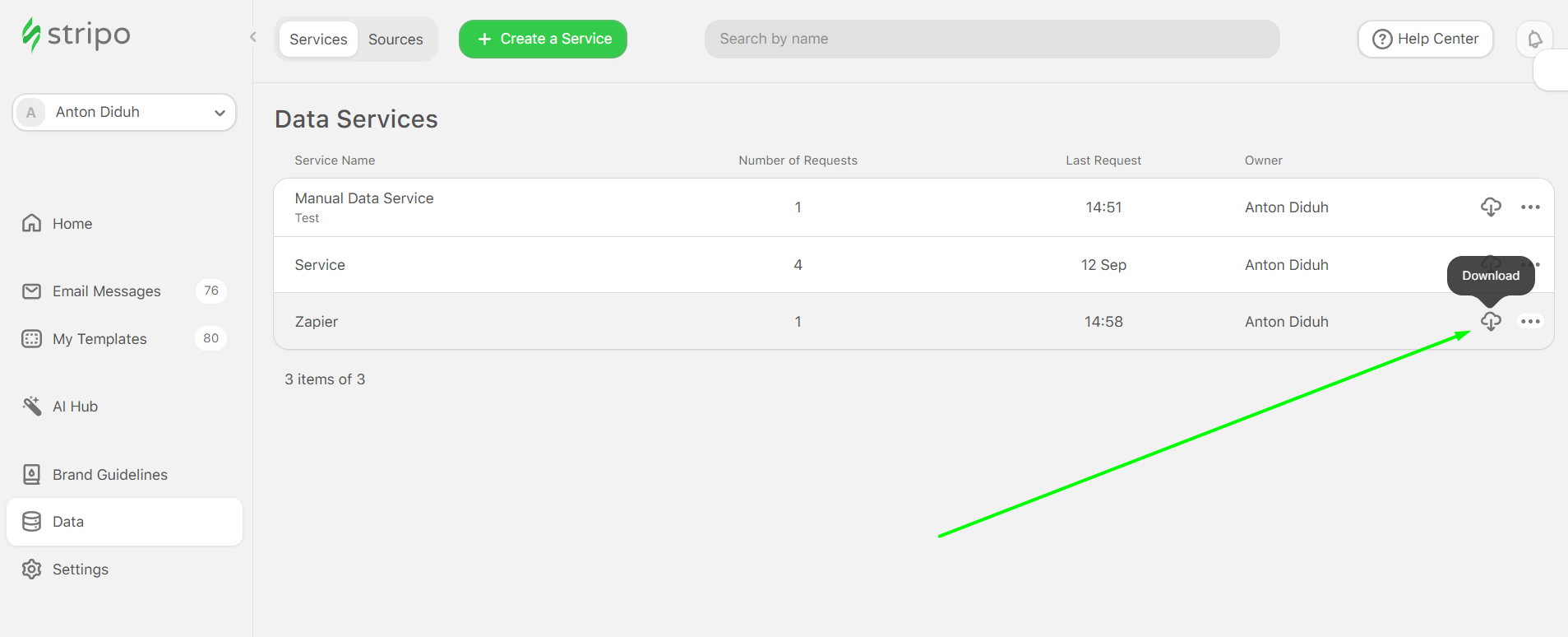 Downloading the CSV file with data