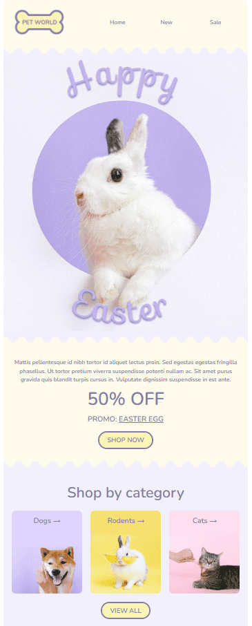 Easter Emails for the Holidays with Easter Sales and Bunny