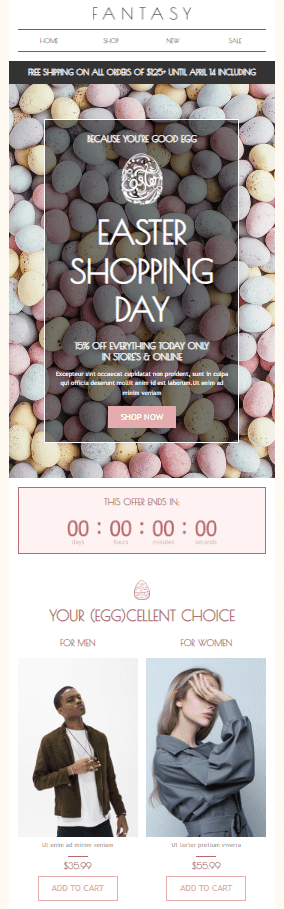Easter Sales Email Template Announcing Easter Sale Ends Tonight