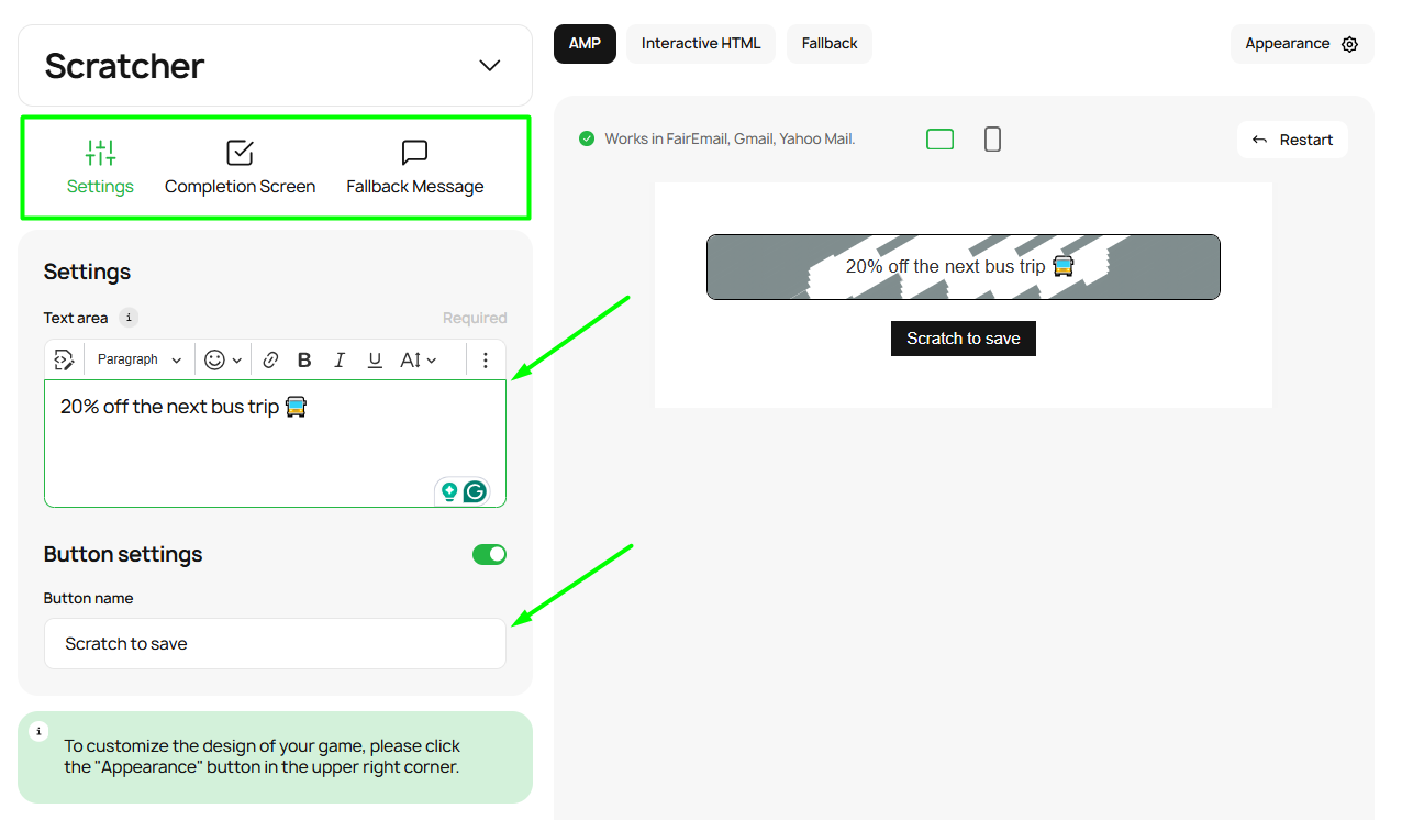 Elements of the Scratcher module settings