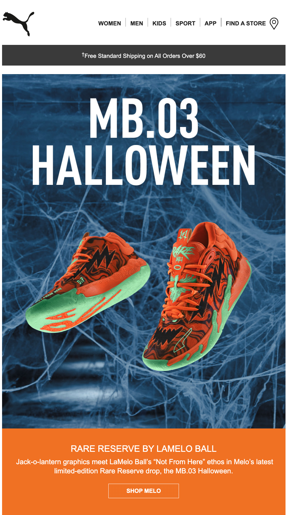 Email design example with bright Halloween colors