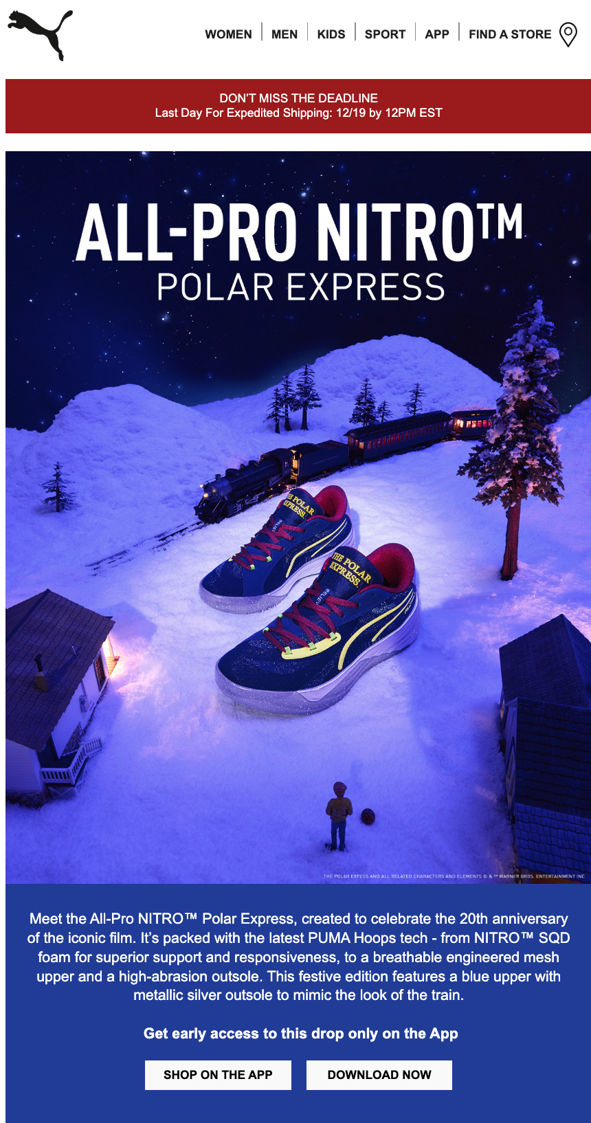 Email design for winter sports shoe collection