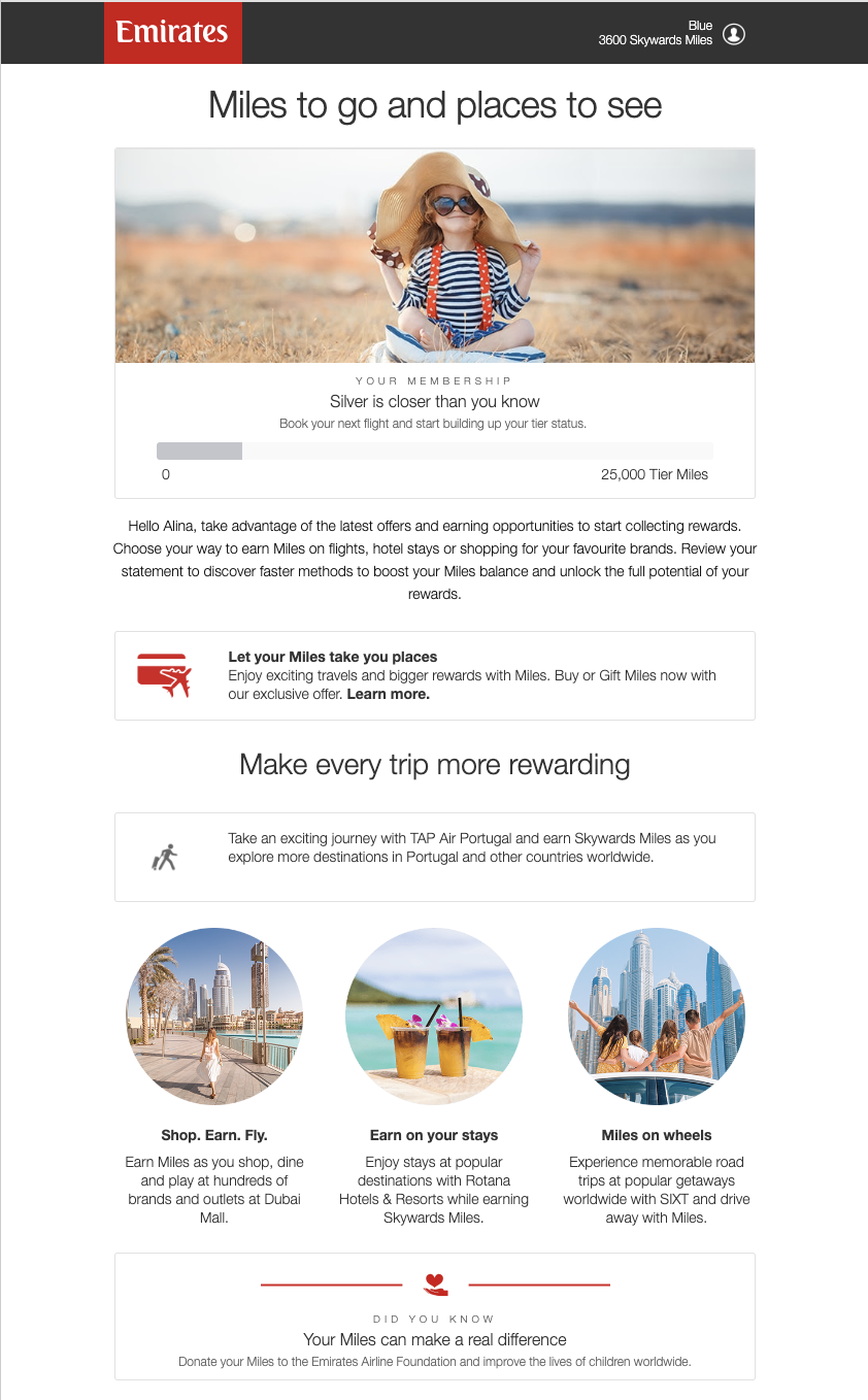 Email example for airline promo