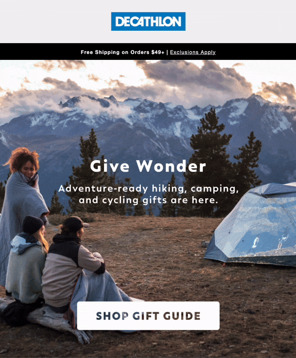 Email example with a gift guide