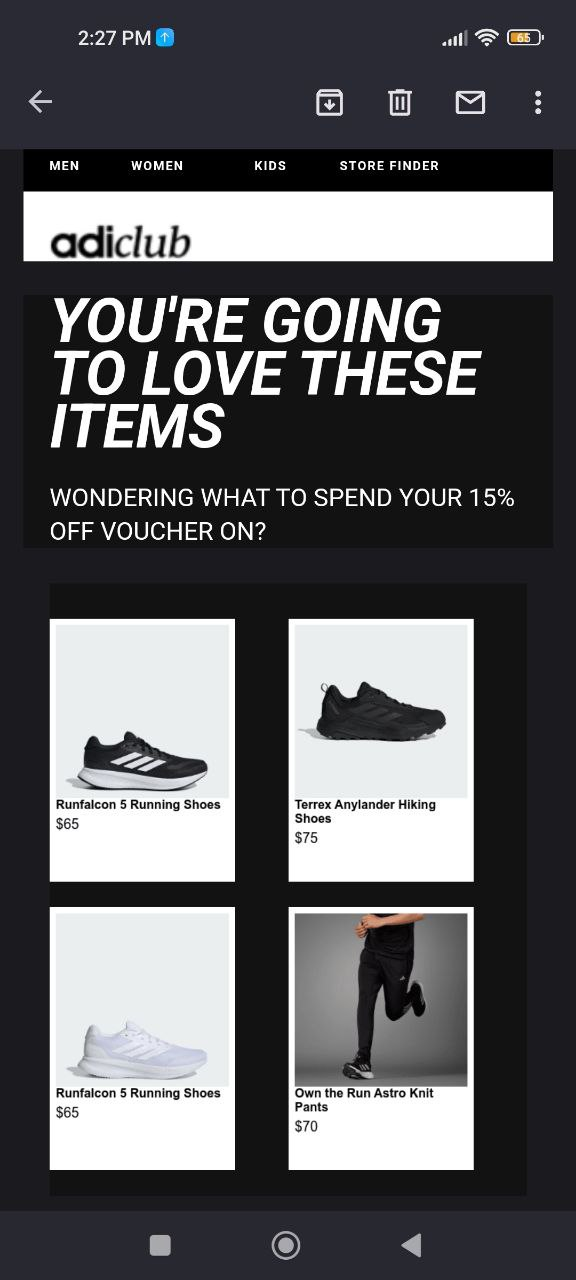 Email from Adidas on mobile