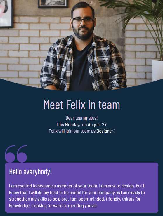 Email Template with an Employee Introduction
