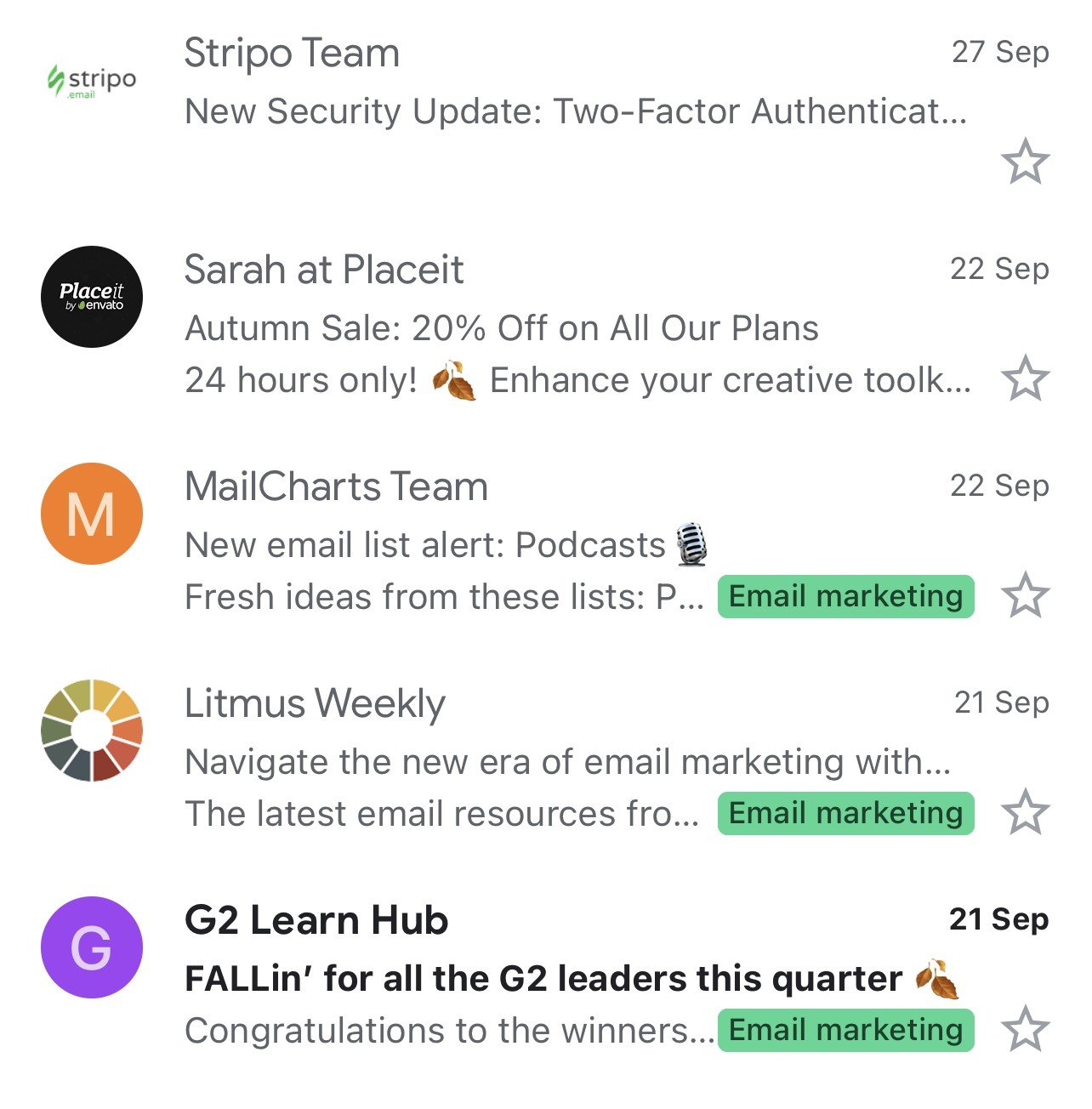 Examples of emails with BIMI in the inbox