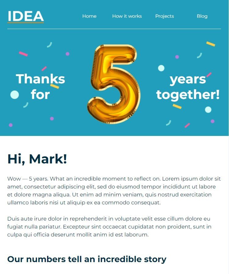 Employee milestone anniversary email