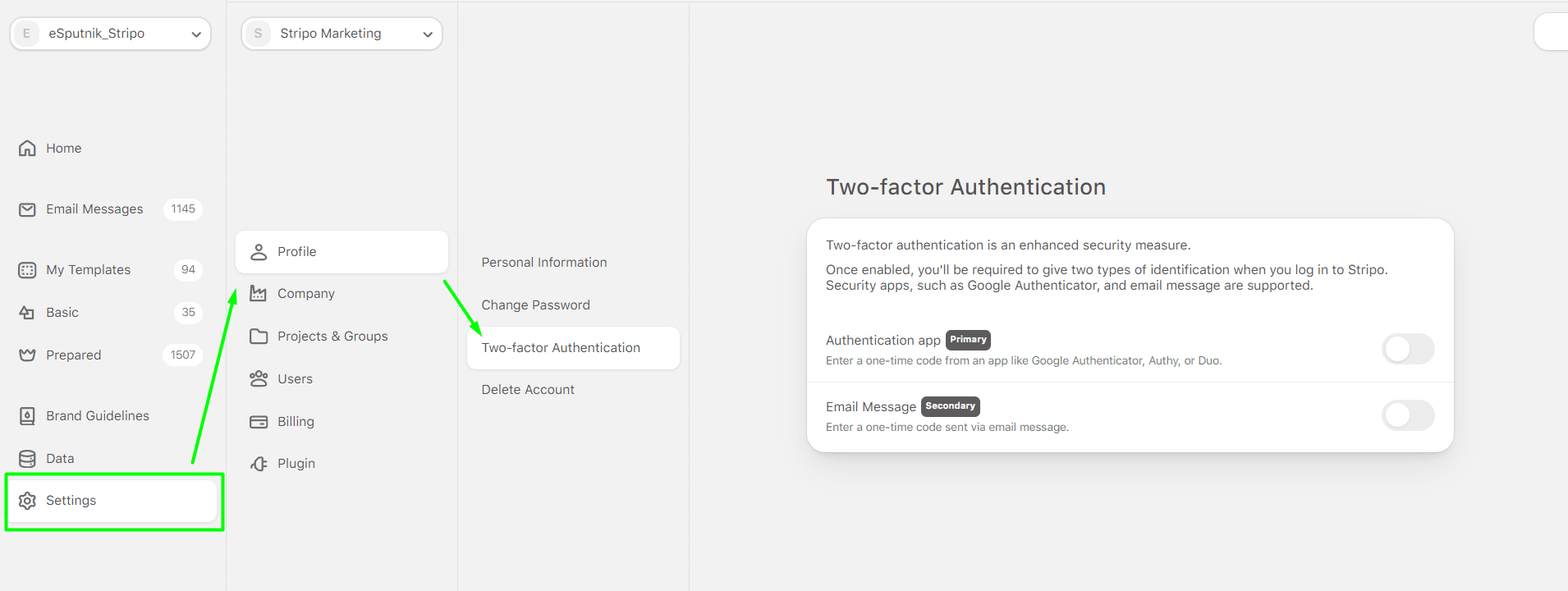 Enabling Two-Factor Authentication in Stripo