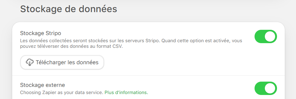 Activation des deux stockages pour le service de données