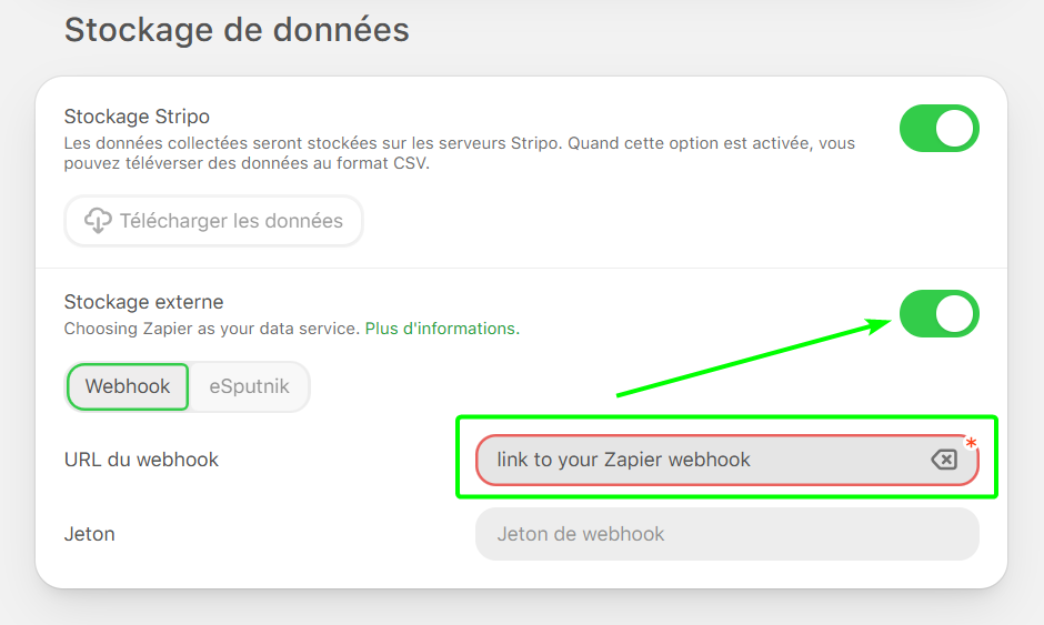 Activation du stockage externe