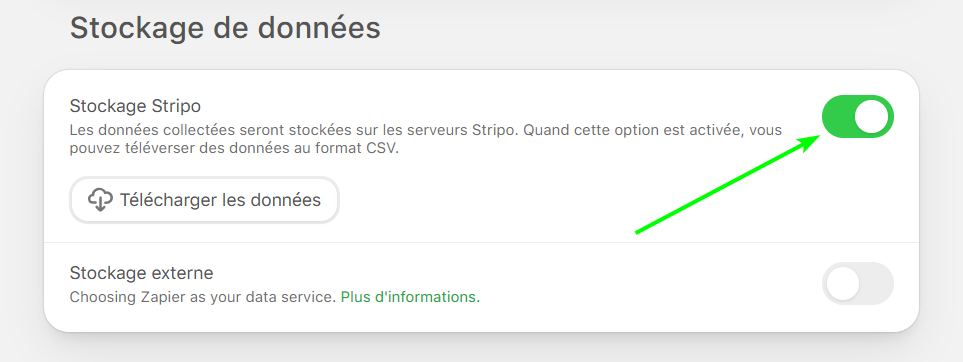 Activation du stockage Stripo
