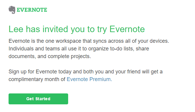 Evernote email referral
