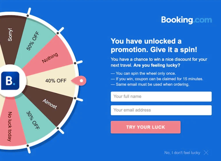 Example of a luck and chance game in a website widget _ Booking