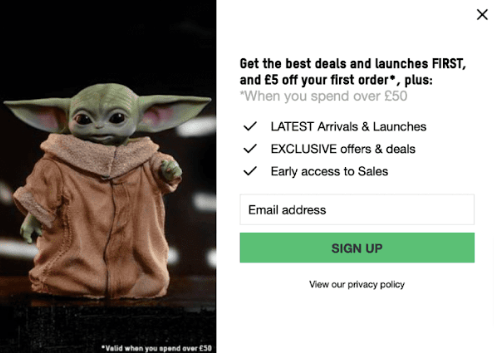 Example of a proper email popup with one CTA _ Zavvi