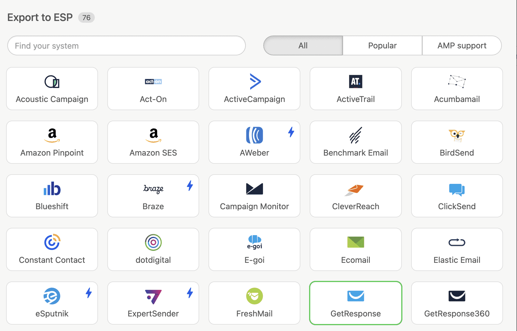 GetResponse icon in Stripo export panel