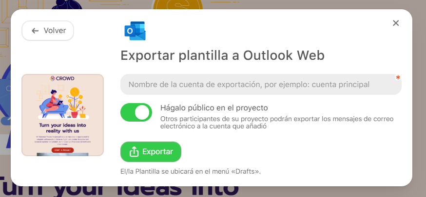 Exporte su plantilla de boletín de Outlook a Outlook Web
