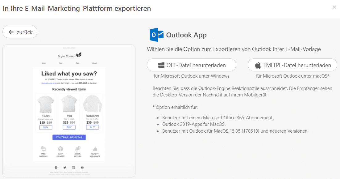 E-Mails in die Outlook-App exportieren