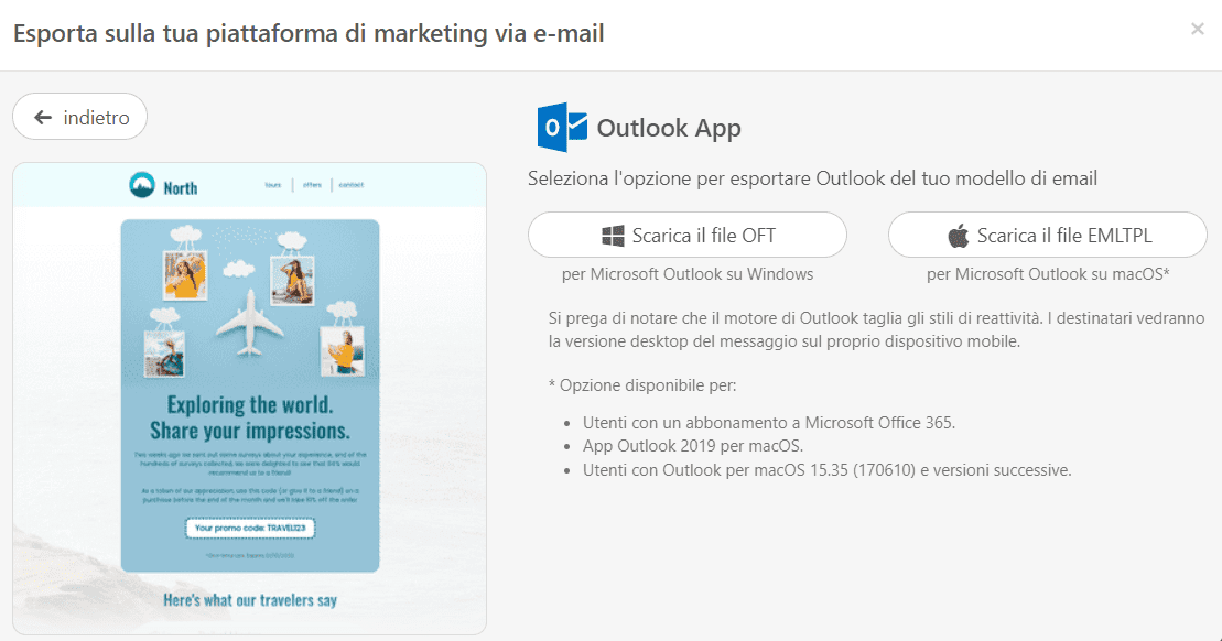 Esportazione di Email nell'App Outlook