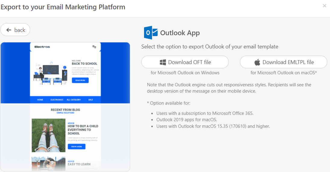 Exporting Emails to Outlook App