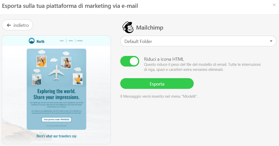 Esporta il Tuo Modello di Email su Mailchimp