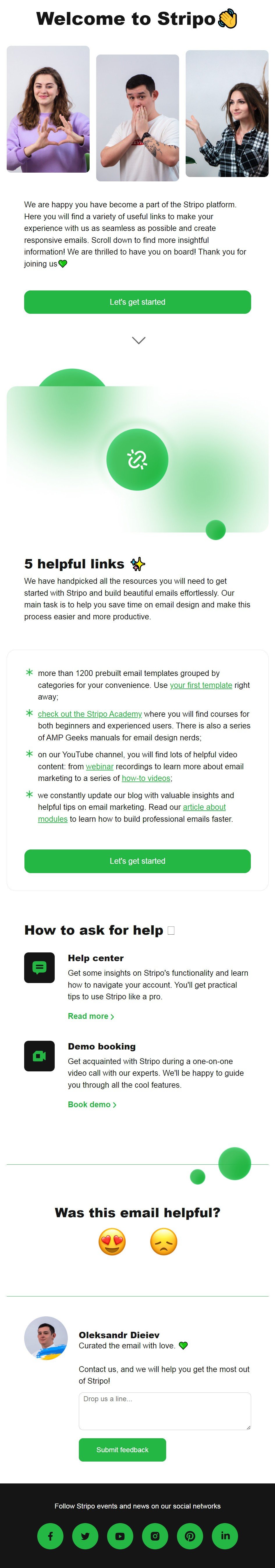 Example of the first welcome email