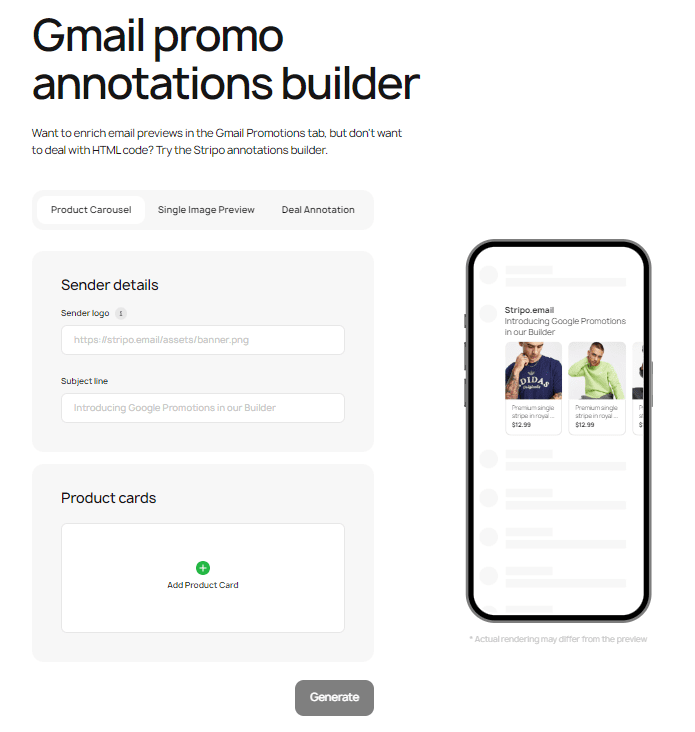 Gmail Promo Annotations Builder for Back-to-School Email 