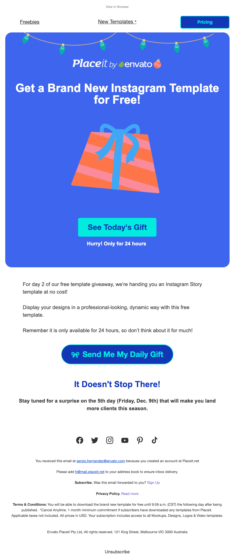 Email from the holiday campaign