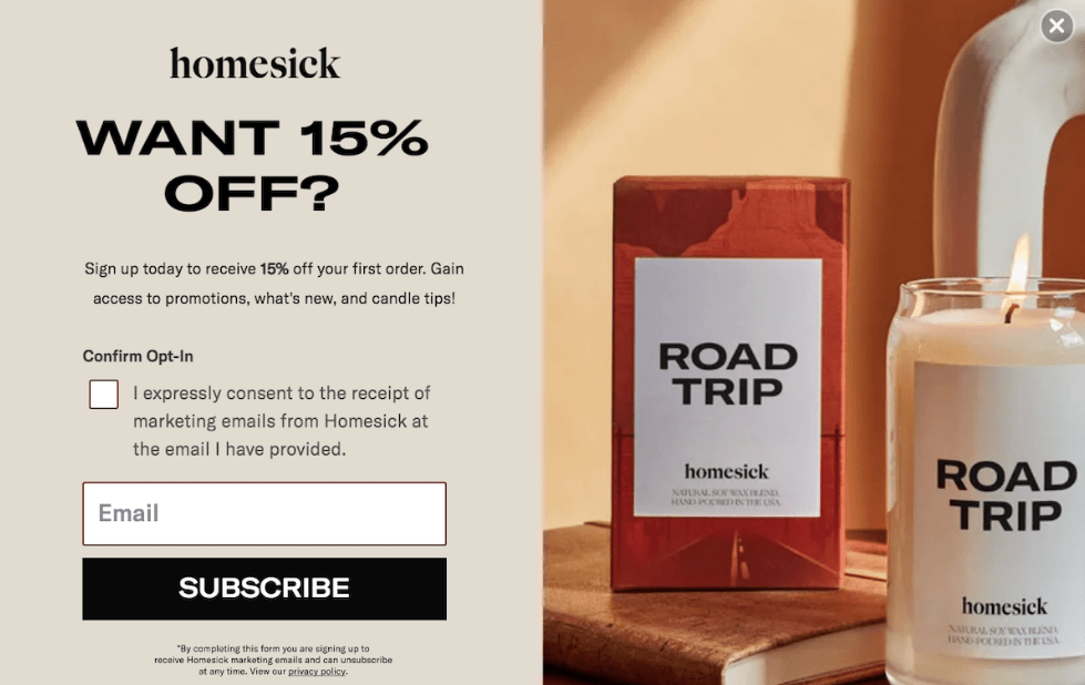 Homesick _ Email popups with discounts