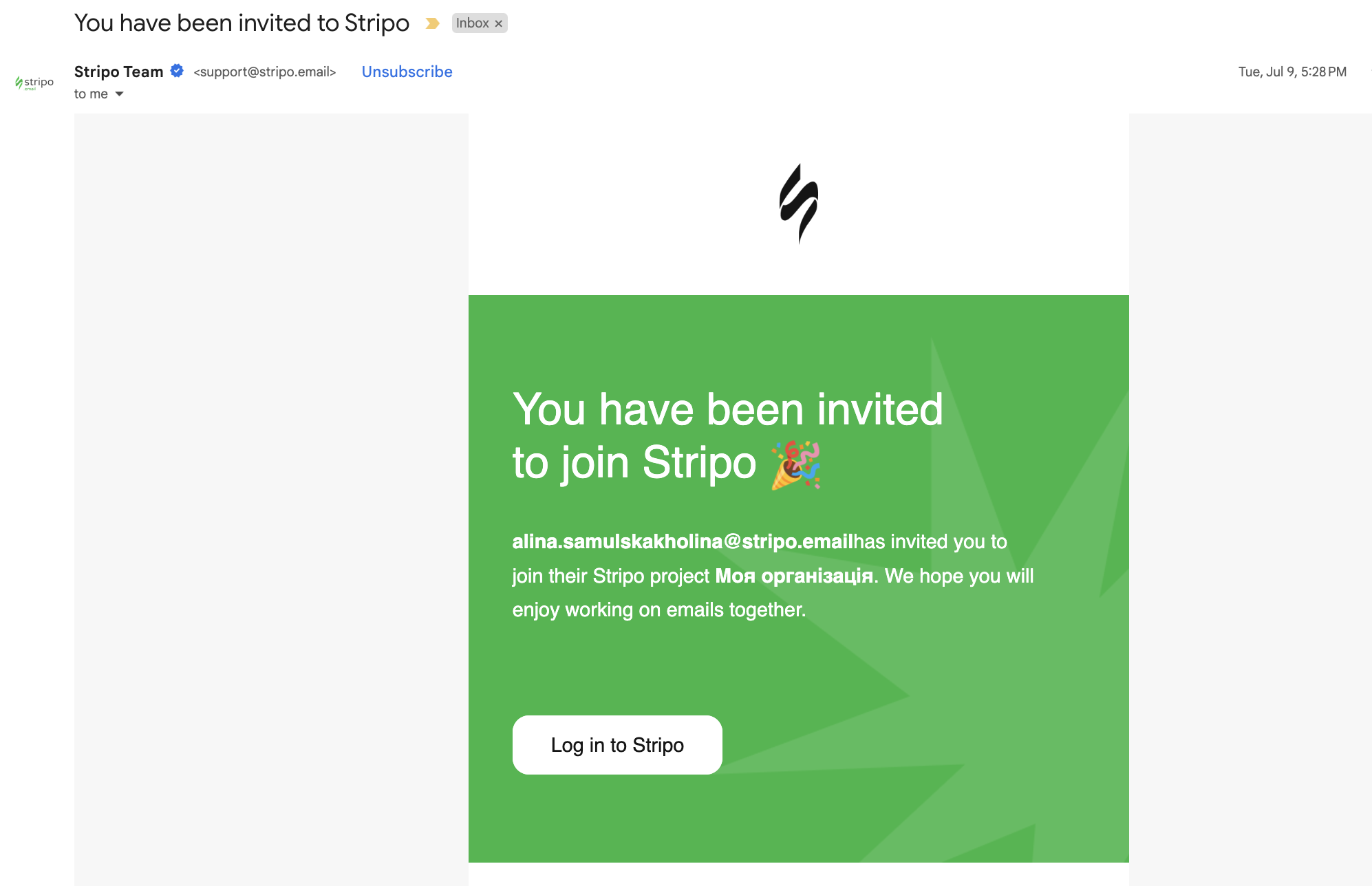 Invitation email example 