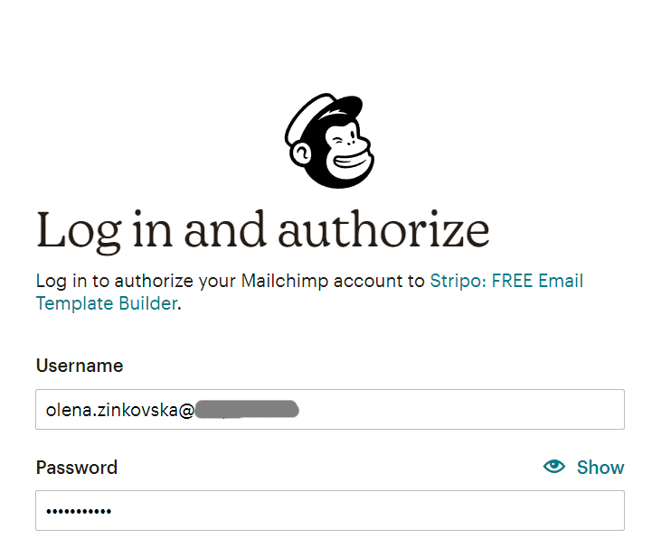 Inicia sesión para autorizar tu cuenta de Mailchimp