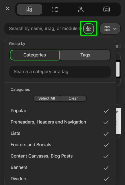Module search filters