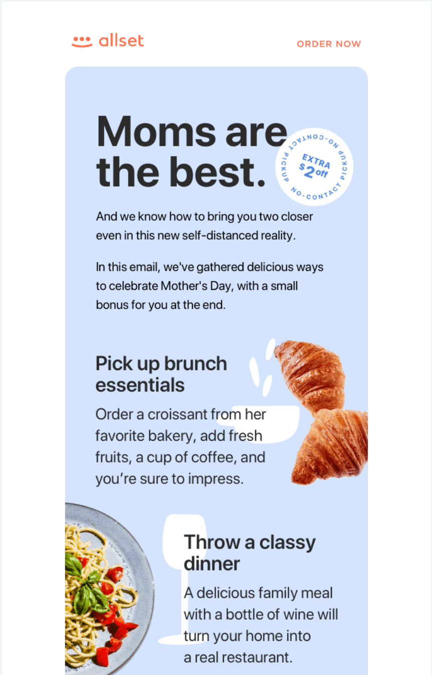 Email-маркетинговая кампания ко Дню матери с четким призывом к действию и идеей подарка