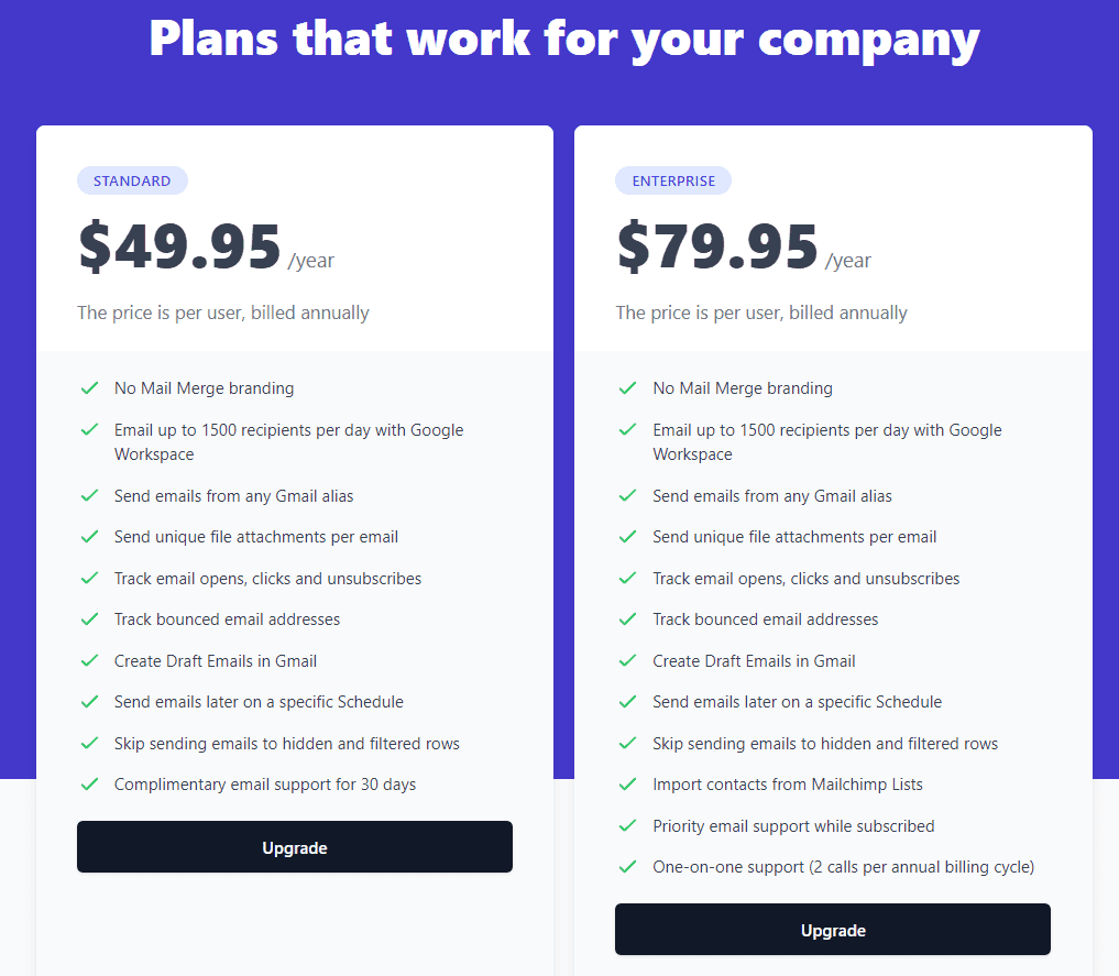 Mail Merge pricing plans