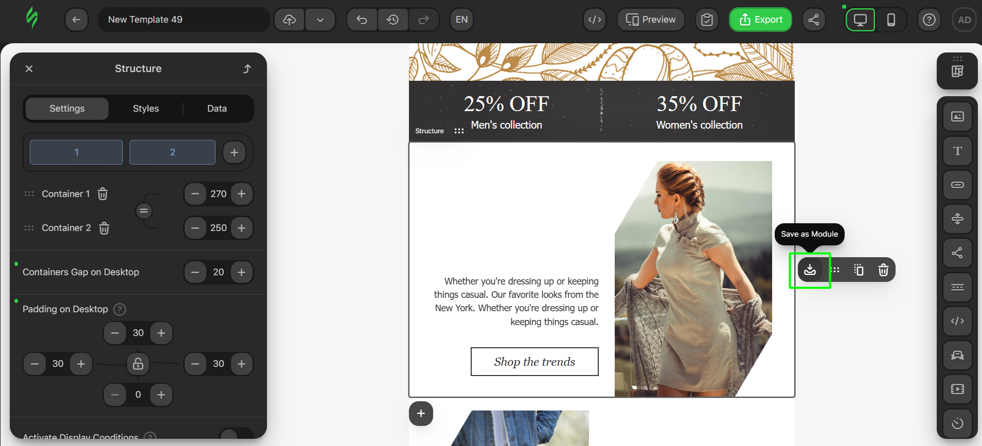 Opening saving tab
