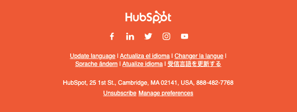 Email with the Update Language option, HubSpot
