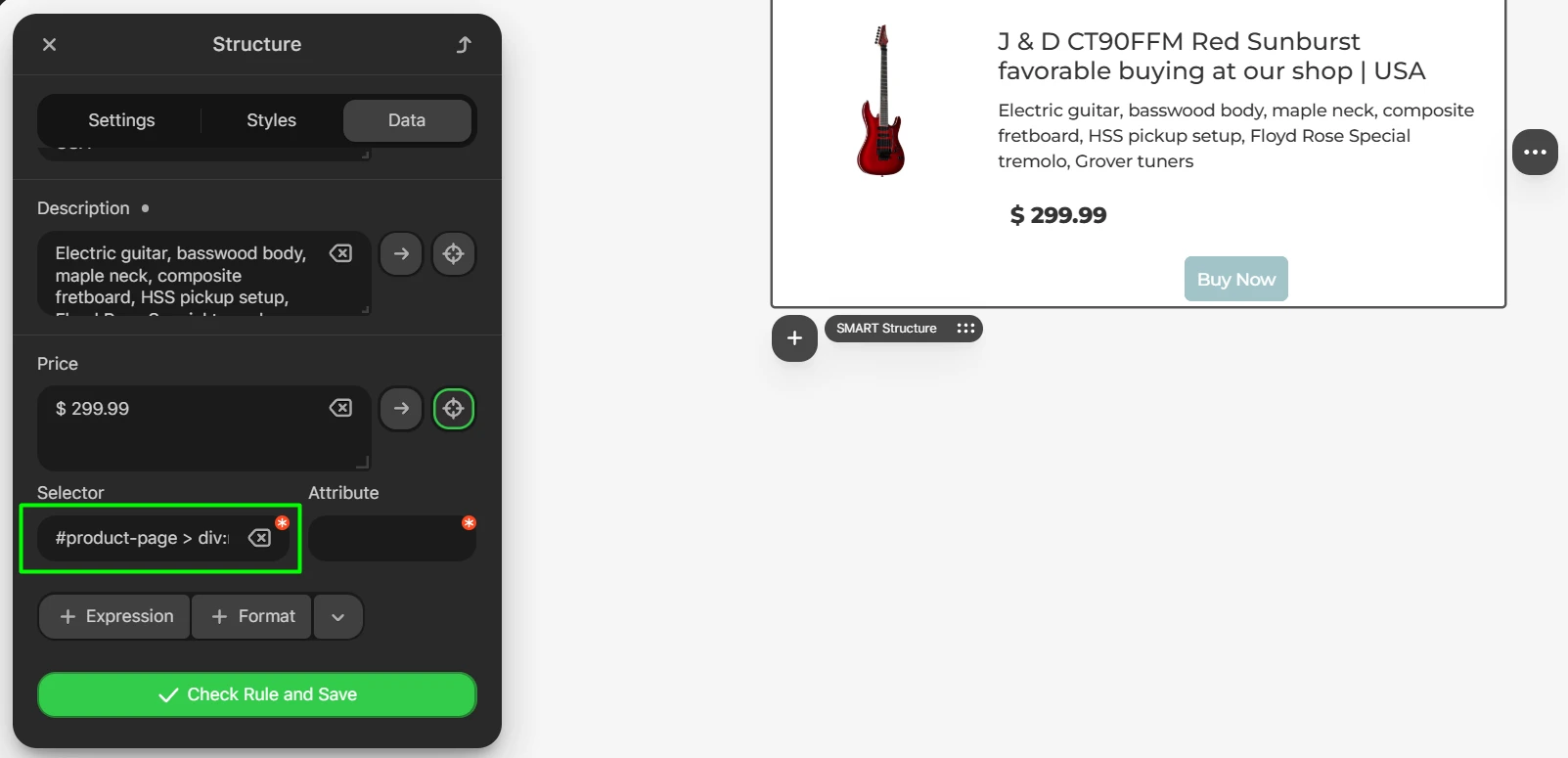 Pasting data selector