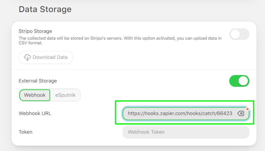 Pasting the webhook URL in Stripo