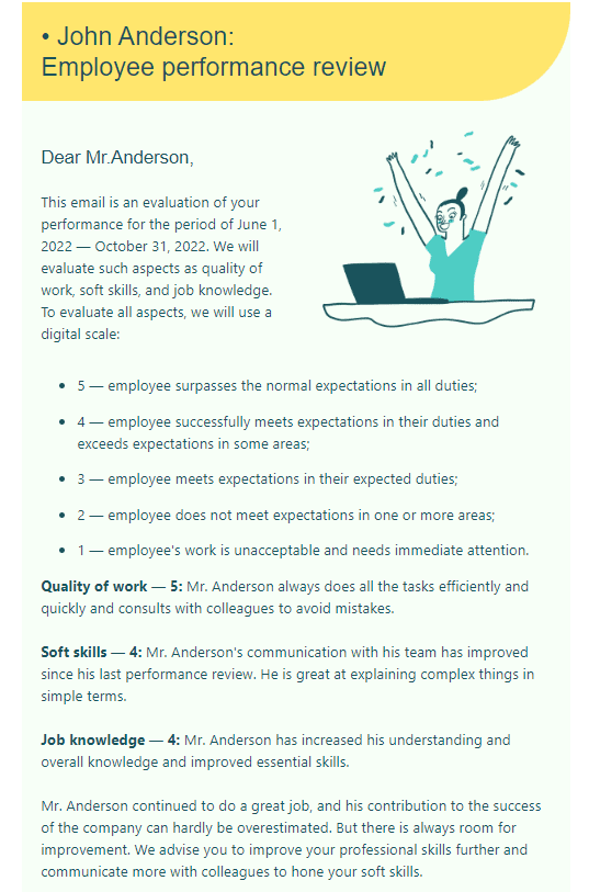 Performance review email template