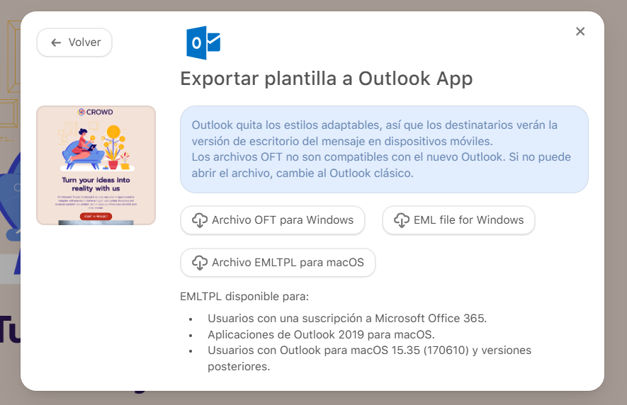 Elija el tipo de archivo para su plantilla de boletín