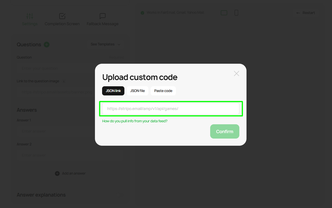 Place for pasting data source link