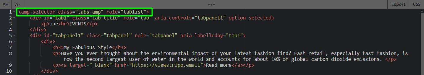 Place for the tabs code