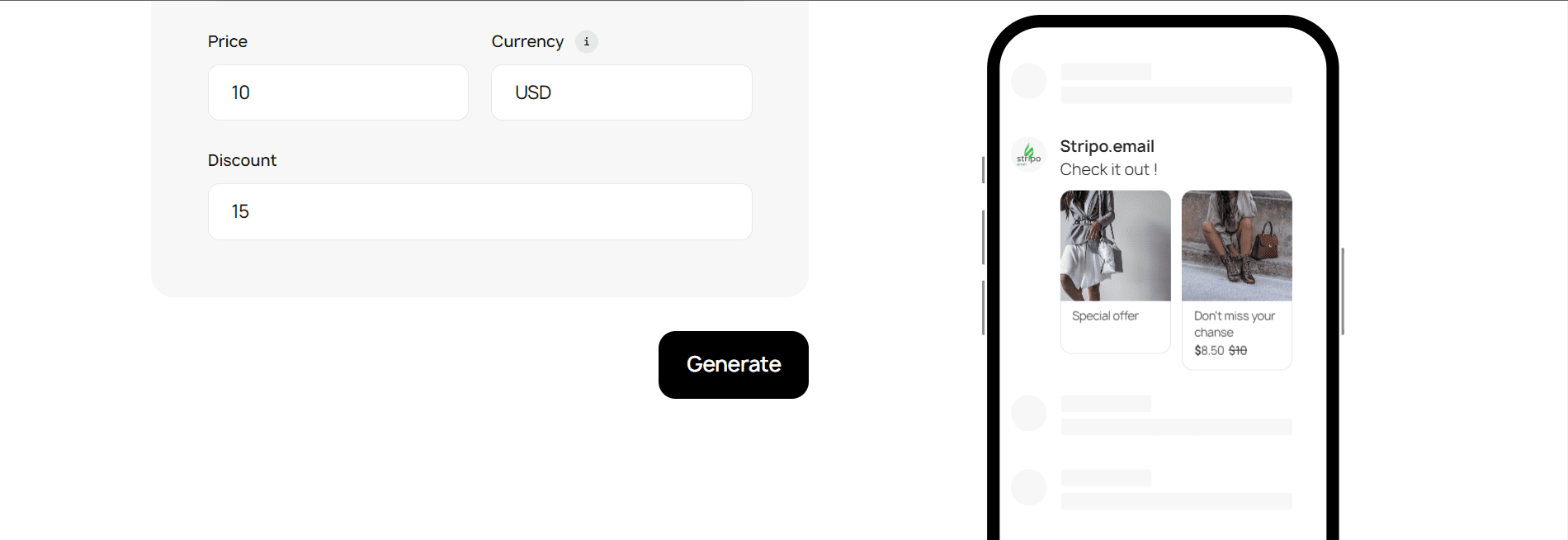 Product carousel example generation