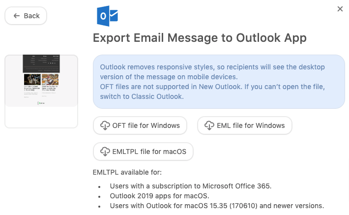 Product updates _ Exporting emails to Outlook EML