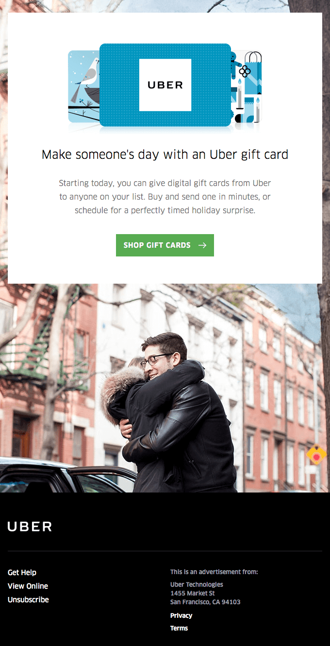 Re-engagement campaign _ Gift card email example from Uber