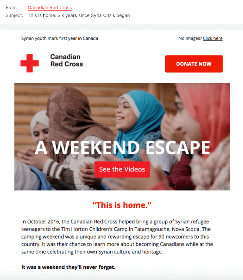 Red Cross nonprofit email example