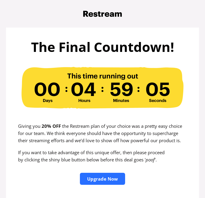 Example of a countdown timer in email _ Restream