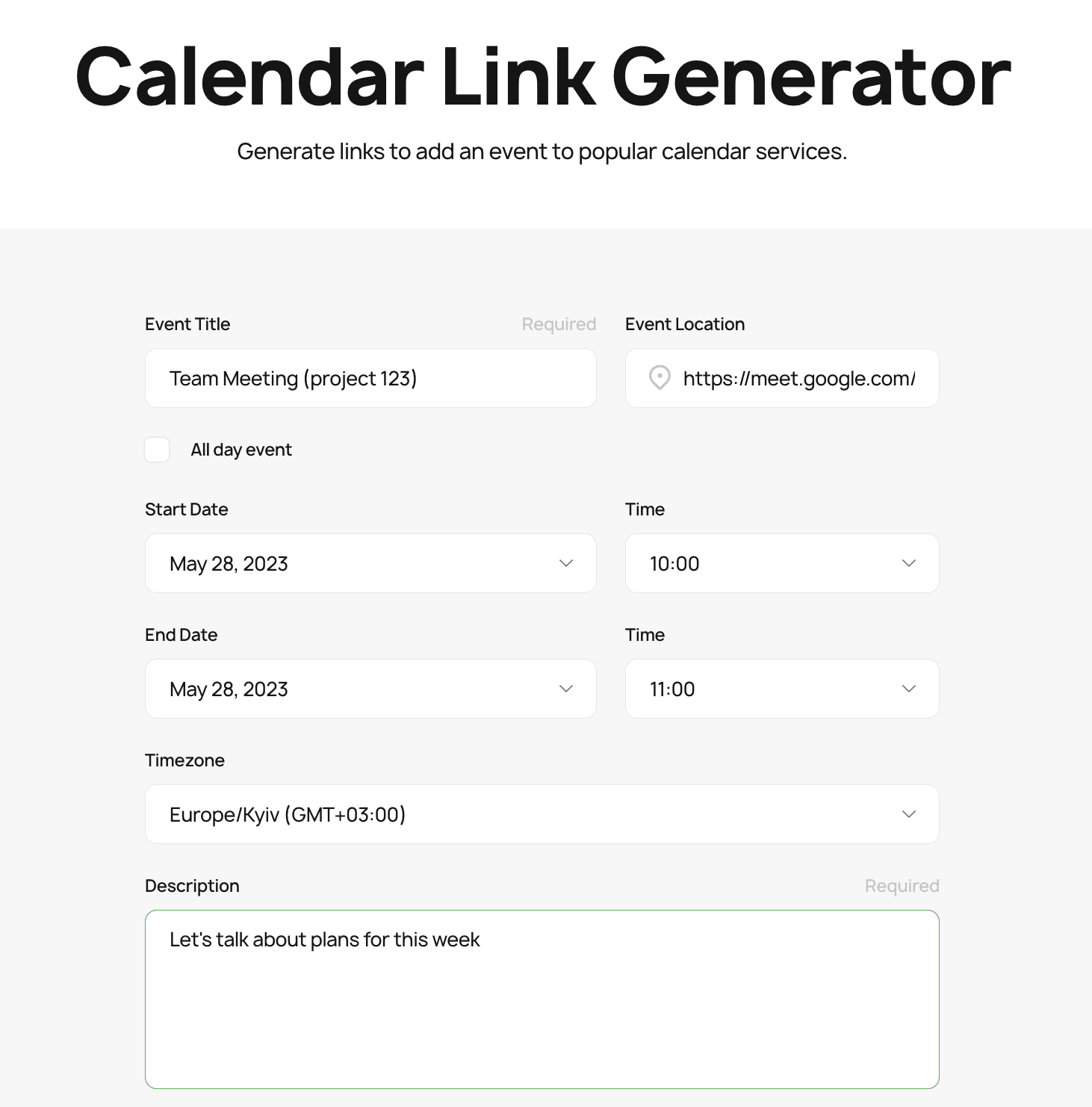 Sample email with personal calendar