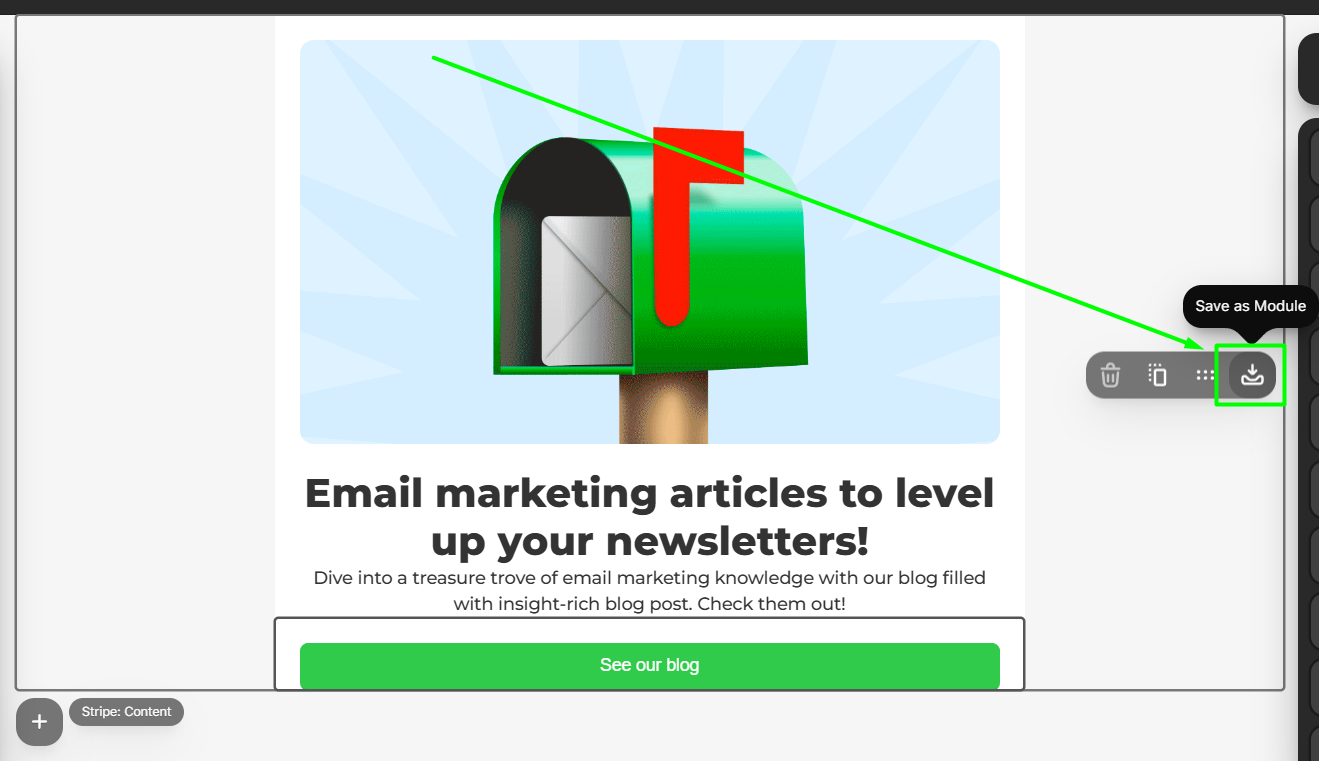 Saving the created email part as a module